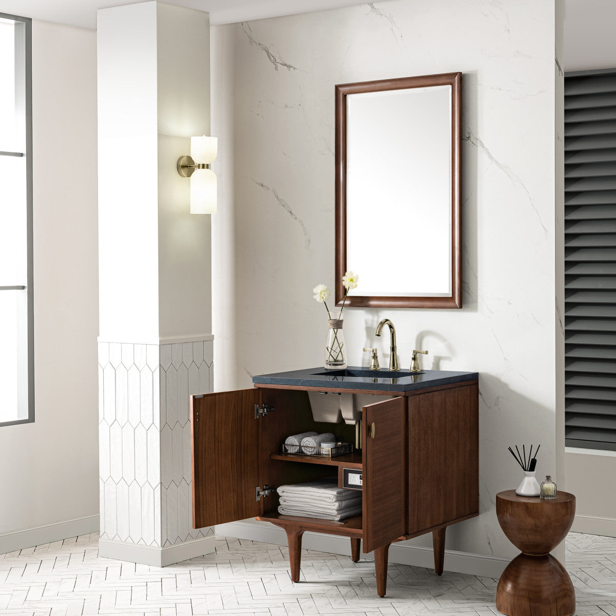 Amberly 30" Single Vanity Cabinet, Mid-Century Walnut