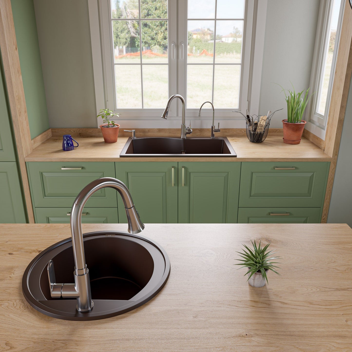 ALFI brand AB2020DI 20" Drop-In Round Granite Composite Kitchen Prep Sink