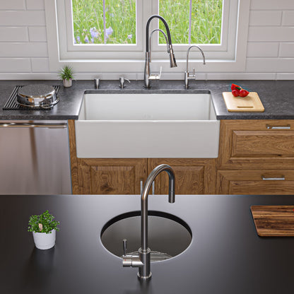 ALFI brand ABF1818R Round 18" x 18" Undermount / Drop In Fireclay Prep Sink