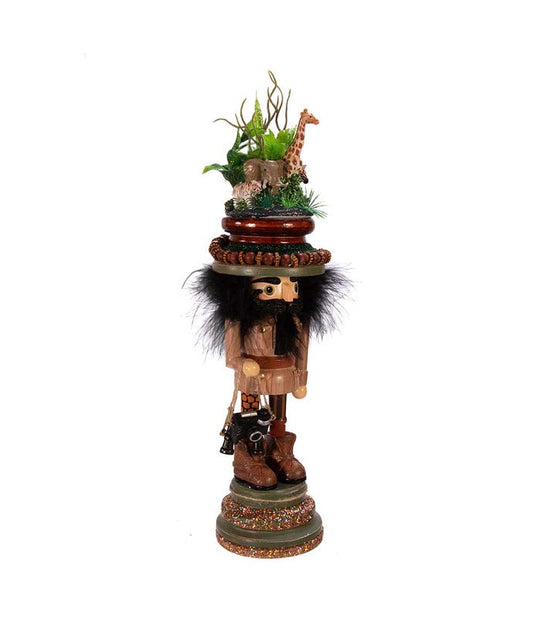 Decorative figure with a person holding a plant on a white background