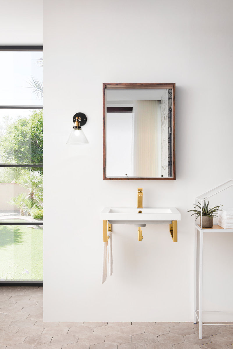 Two Boston 18" Wall Brackets, Radiant Gold w/ 23.6" White Glossy Composite Stone Top