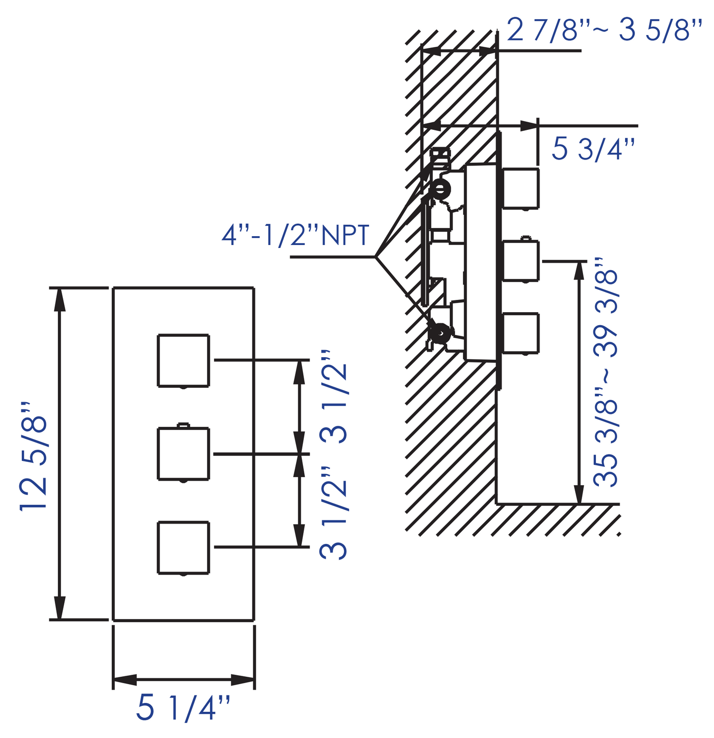 ALFI brand AB2701 Square 2 Way Thermostatic Shower Mixer
