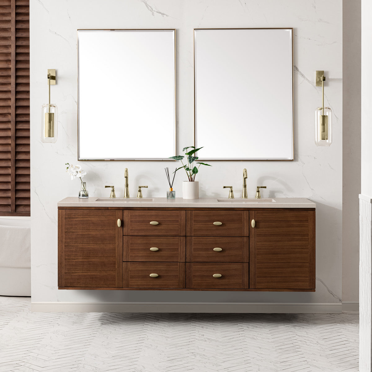 Amberly 72" Double Vanity Cabinet, Mid-Century Walnut