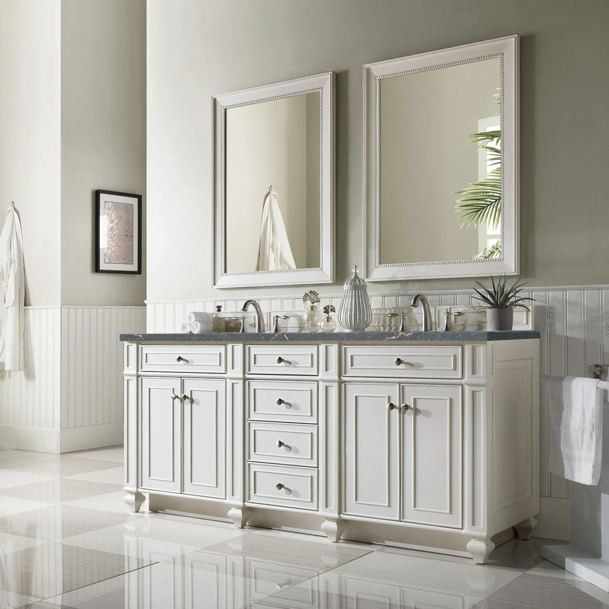 Bristol 72" Double Vanity Cabinet, Bright White