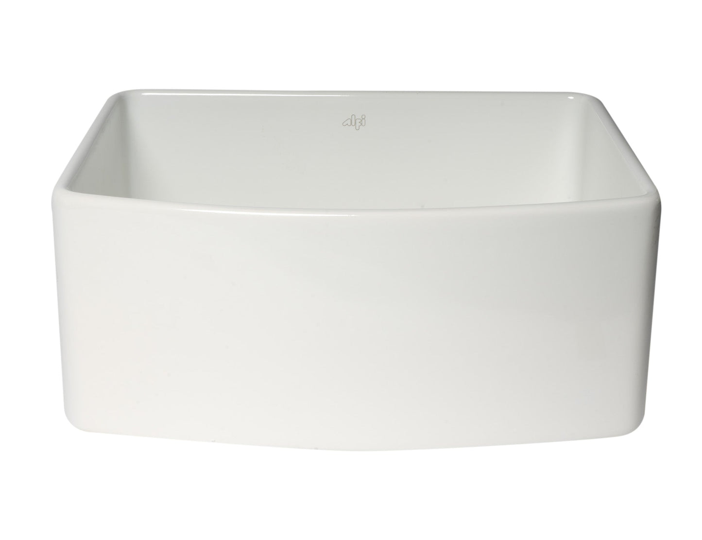 ALFI brand ABFC2420 ABFC2420-W White Smooth Curved Apron 24" x 20" Single Bowl Fireclay Farm Sink with Grid