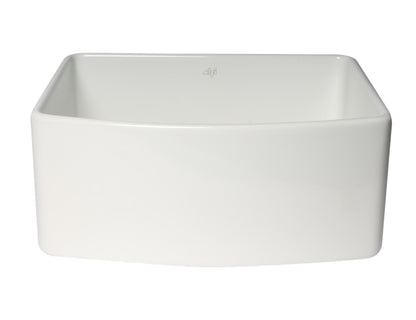 ALFI brand ABFC2420 ABFC2420-W White Smooth Curved Apron 24" x 20" Single Bowl Fireclay Farm Sink with Grid