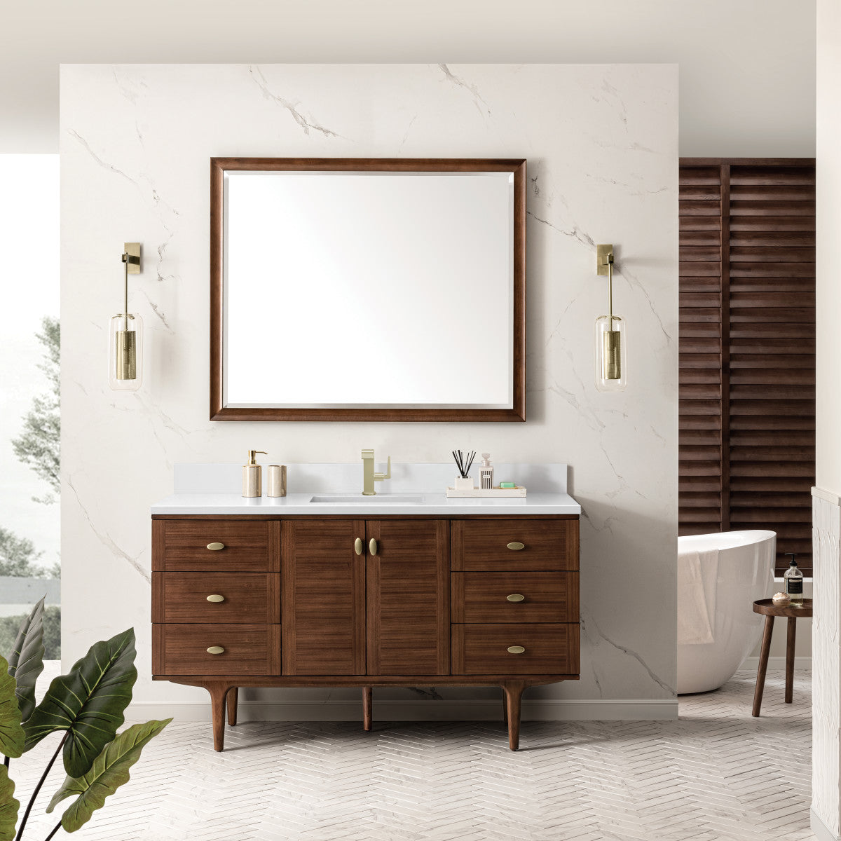 Amberly 60" Single Vanity Cabinet, Mid-Century Walnut