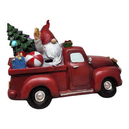 Festive Gnome's Lighted Truck Figurine