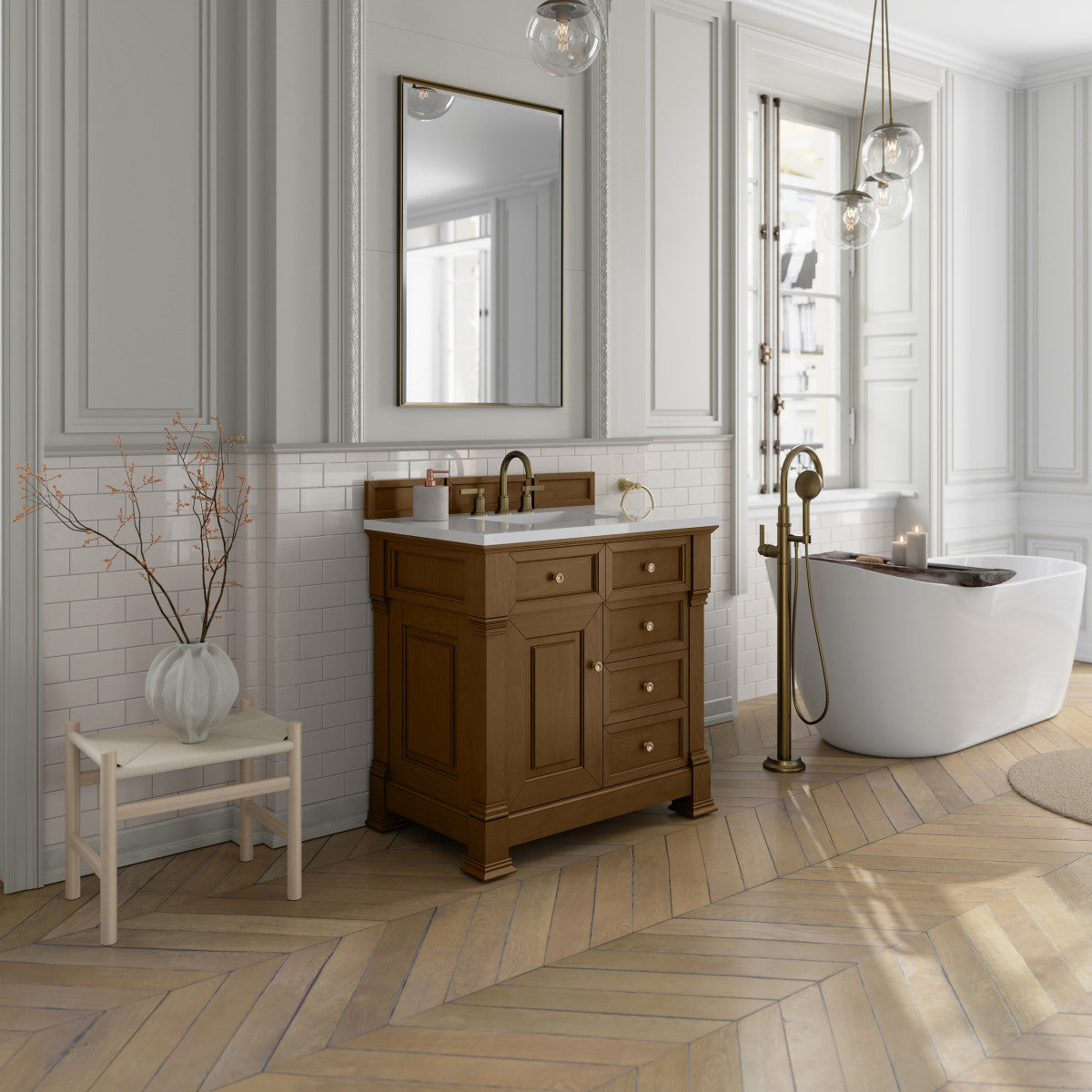 James Martin 547-V36 Brookfield 36” Single Vanity – Black Onyx / Honey Oak / Pearl Charcoal