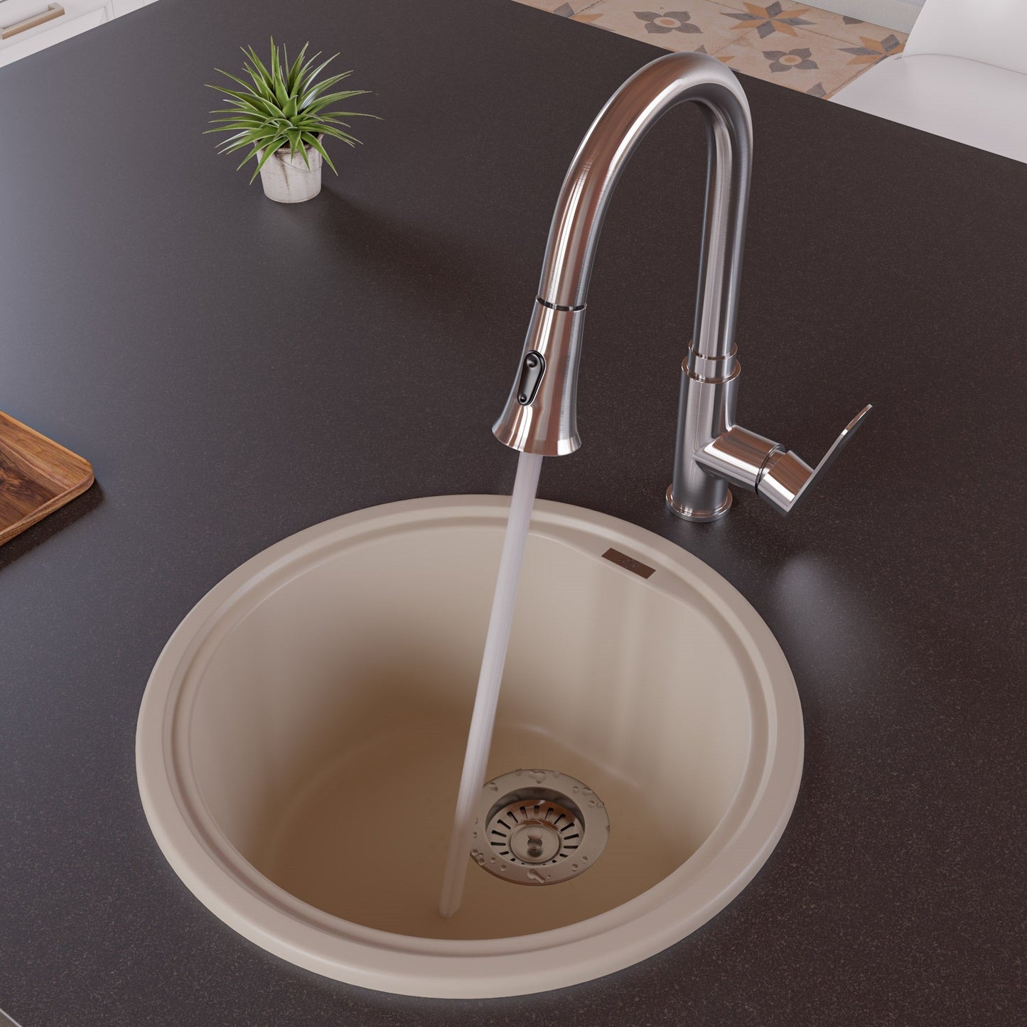 ALFI brand AB1717DI 17" Drop-In Round Granite Composite Kitchen Prep Sink