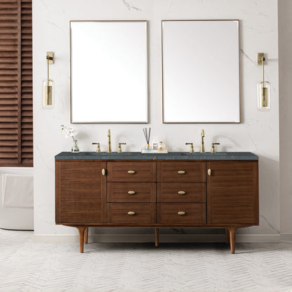 Amberly 72" Double Vanity Cabinet, Mid-Century Walnut