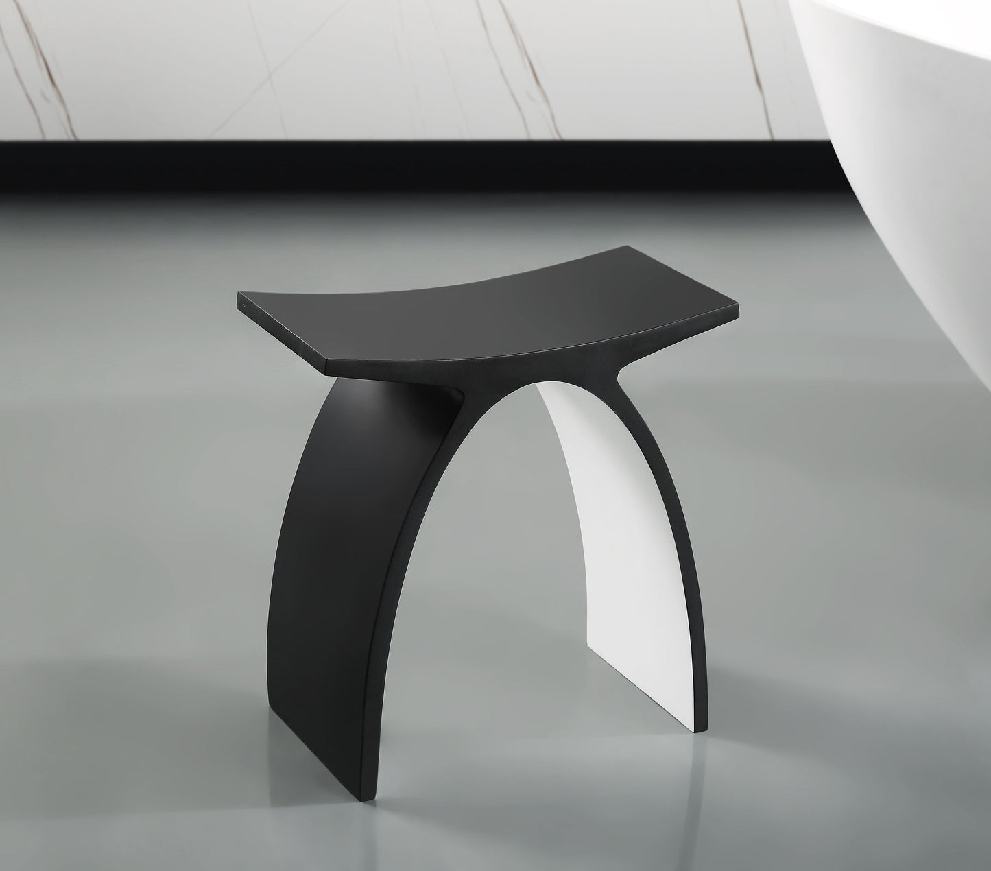 ALFI brand  ABST77BM Black Matte Arched Solid Surface Resin Bathroom / Shower Stool