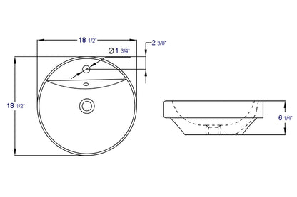 EAGO BA141  18" ROUND CERAMIC ABOVE MOUNT BATHROOM BASIN VESSEL SINK