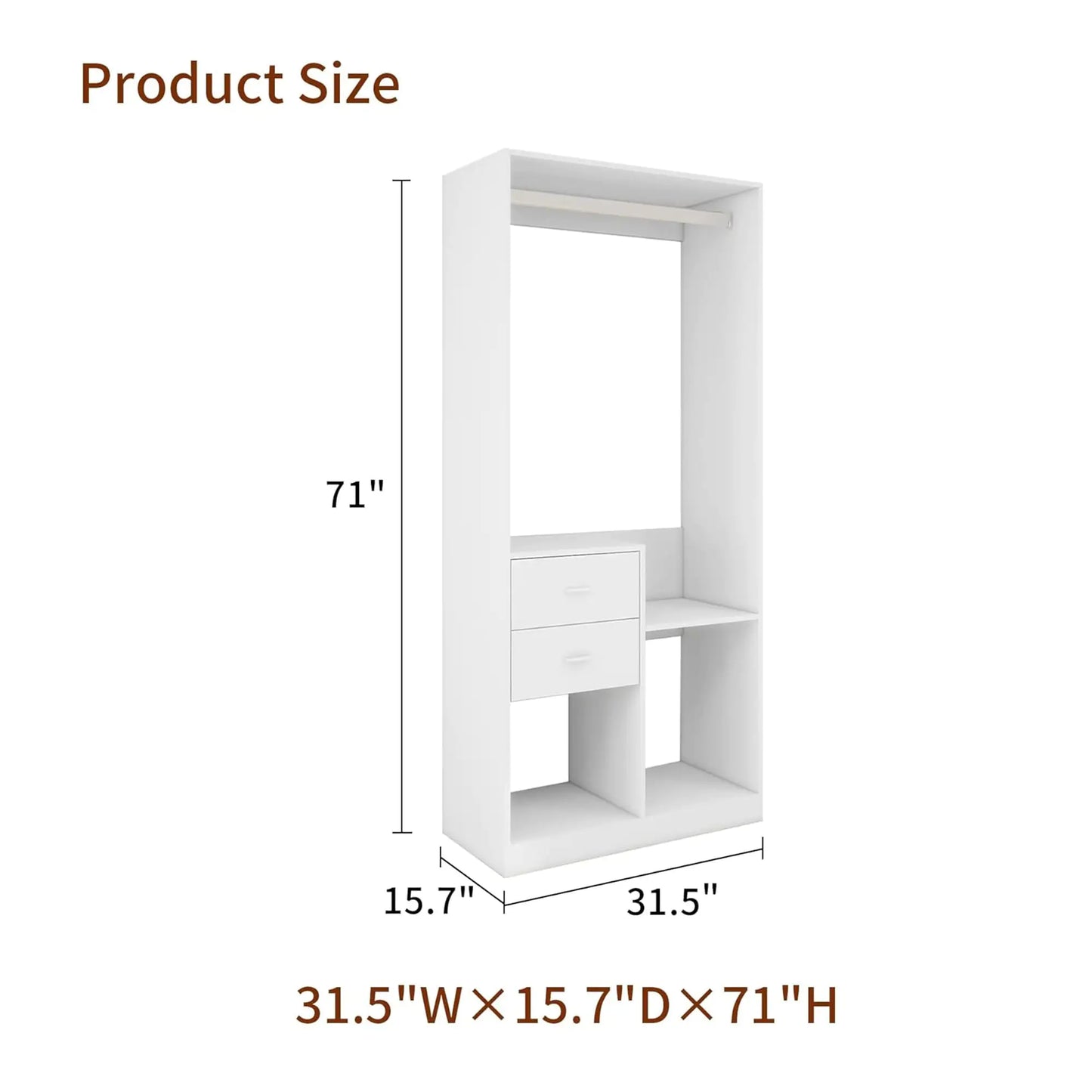 305 GreyCloset System: Walk-in Closet Organizer System with 4 Drawers Closet Kit with Shelves Hanging Rod Metal Handles Built-in Storage Organization 31.5"W x 15.7"D x 70.8"H