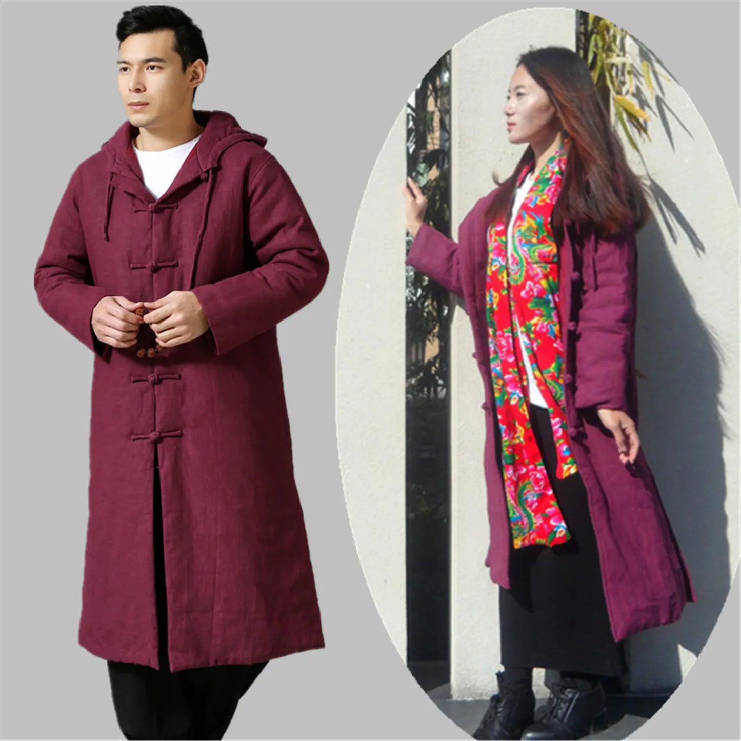 Ethnic Style Cotton Linen Hooded Thick Jacket