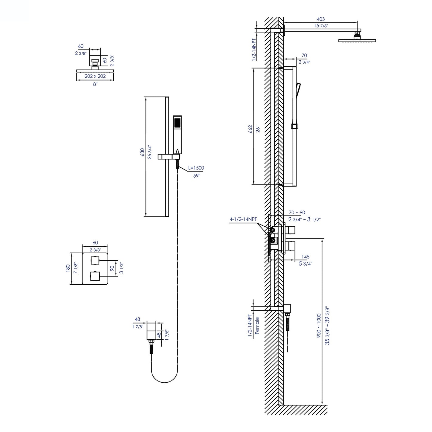 ALFI brand AB2830 2 Way Thermostatic Square Shower Set