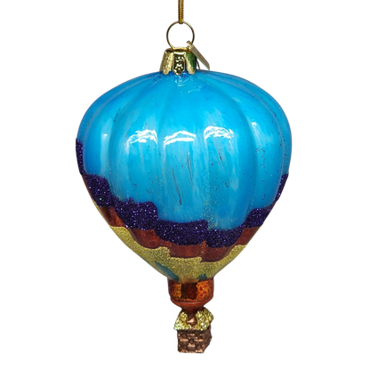 Glass Hot Air Balloon Ornament - Vibrant Blue