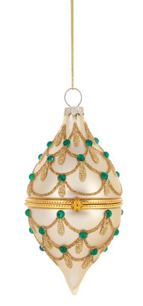 Glittered Hinged Drop Ornament - Cream