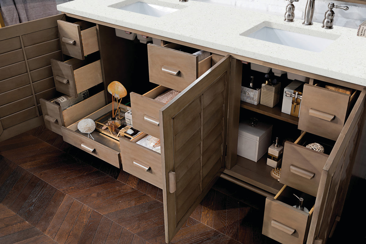 Portland 72" Double Vanity Cabinet, Whitewashed Walnut