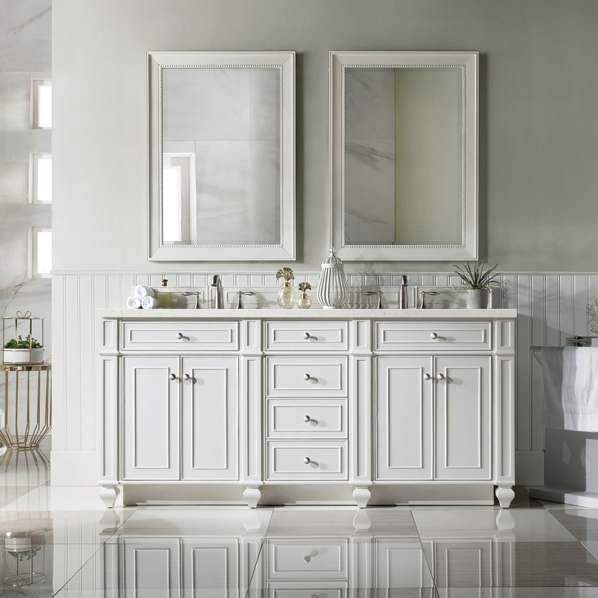 Bristol 72" Double Vanity Cabinet, Bright White