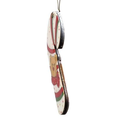 Holiday Bear Candy Cane Wooden Ornament