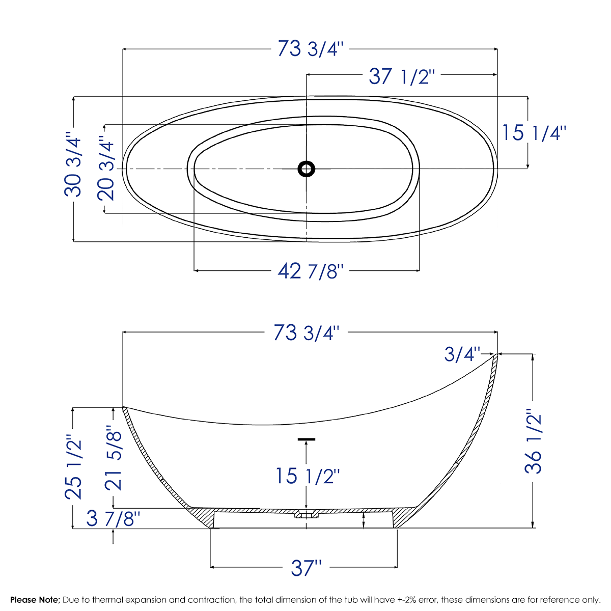 ALFI brand  AB9951 73" White Solid Surface Smooth Resin Soaking Slipper Bathtub
