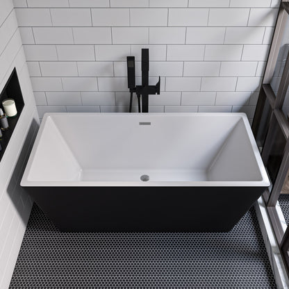 ALFI brand  AB8834 59 inch Black & White Rectangular Acrylic Free Standing Soaking Bathtub