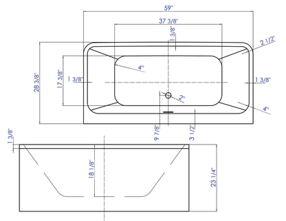 ALFI brand  AB8858 59 inch White Rectangular Acrylic Free Standing Soaking Bathtub