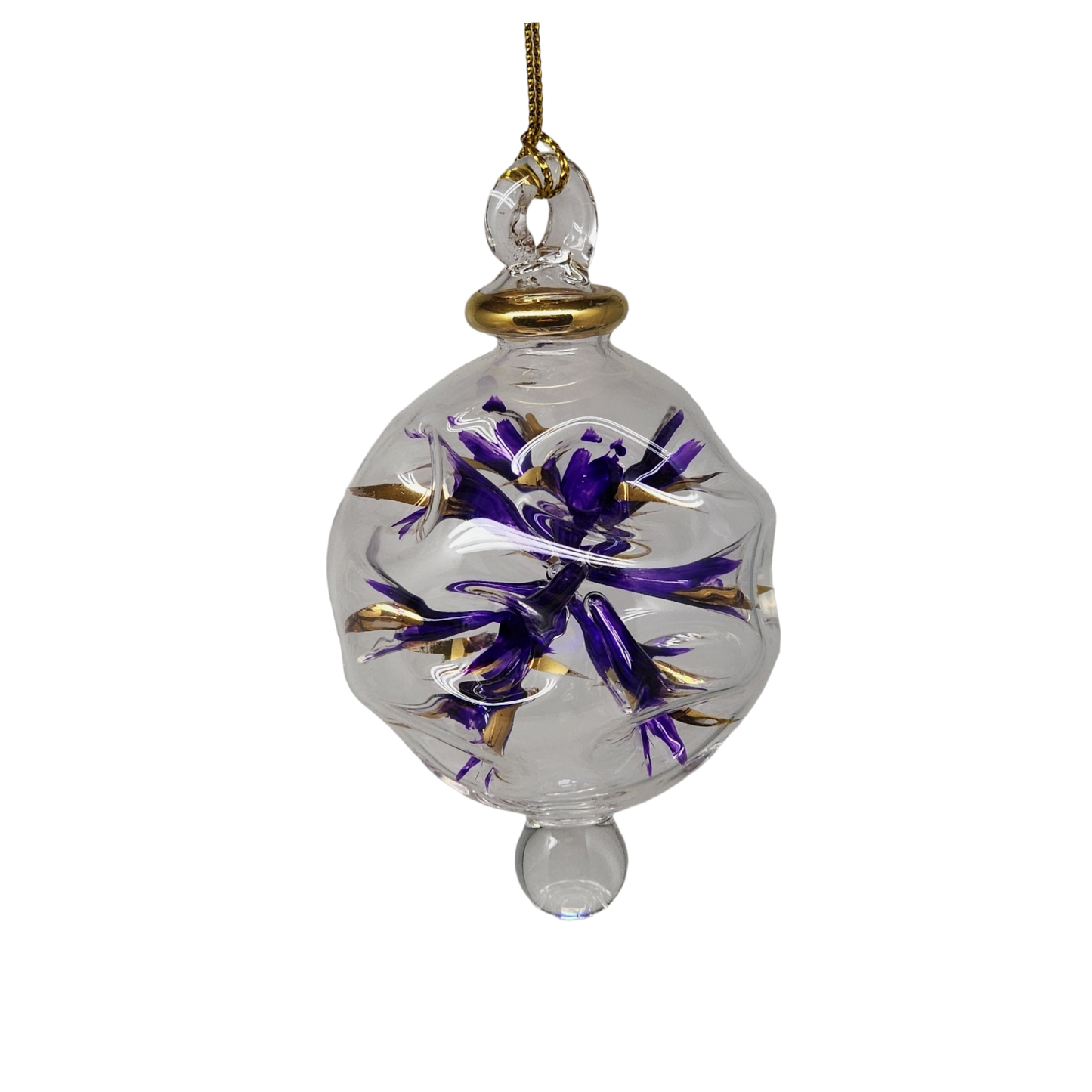 Blown Glass Pierced Starburst Ornament - Purple