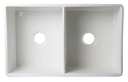 ALFI brand AB539 AB539-W White 32" Decorative Lip Apron Double Bowl Fireclay Farmhouse Kitchen Sink