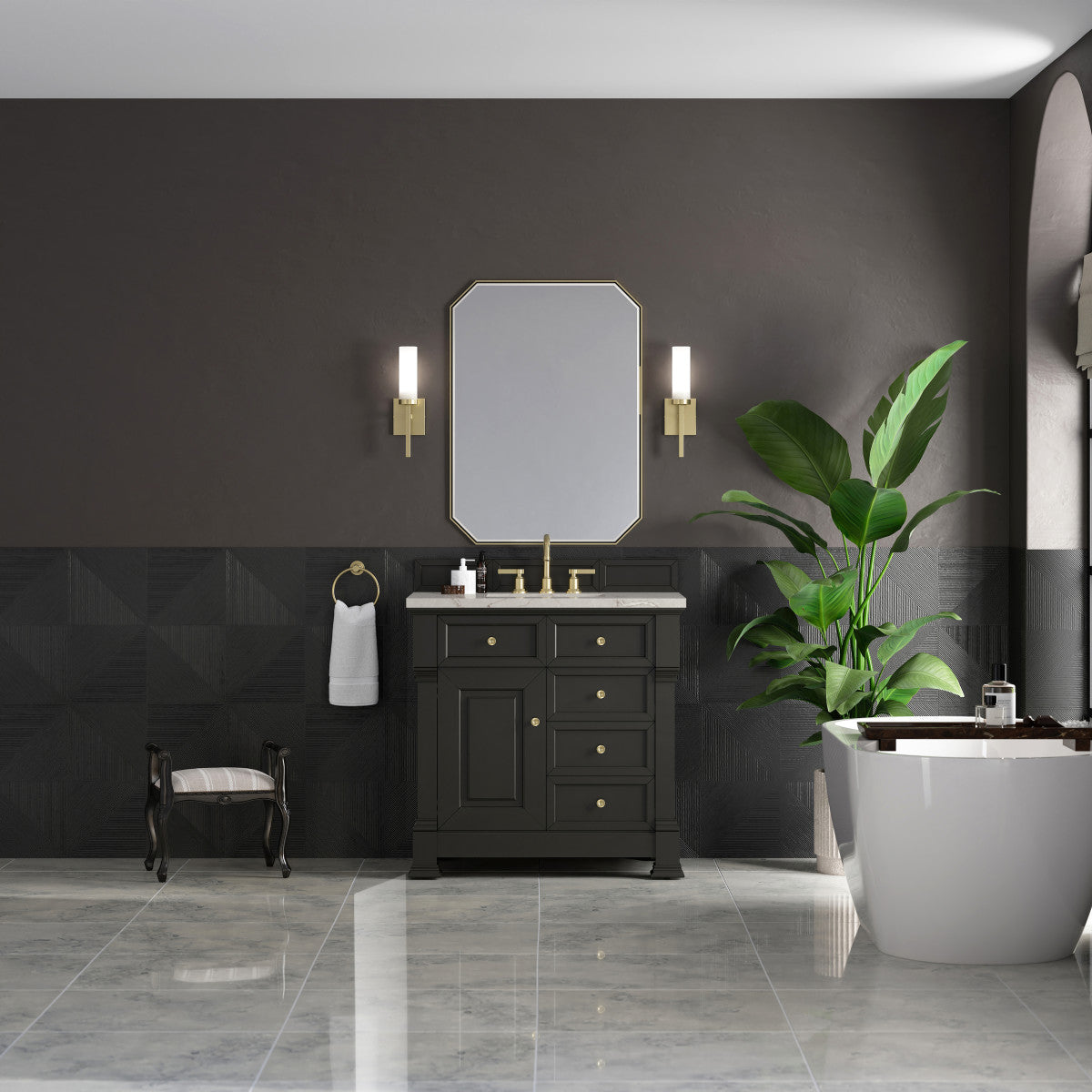 James Martin 547-V36 Brookfield 36” Single Vanity – Black Onyx / Honey Oak / Pearl Charcoal
