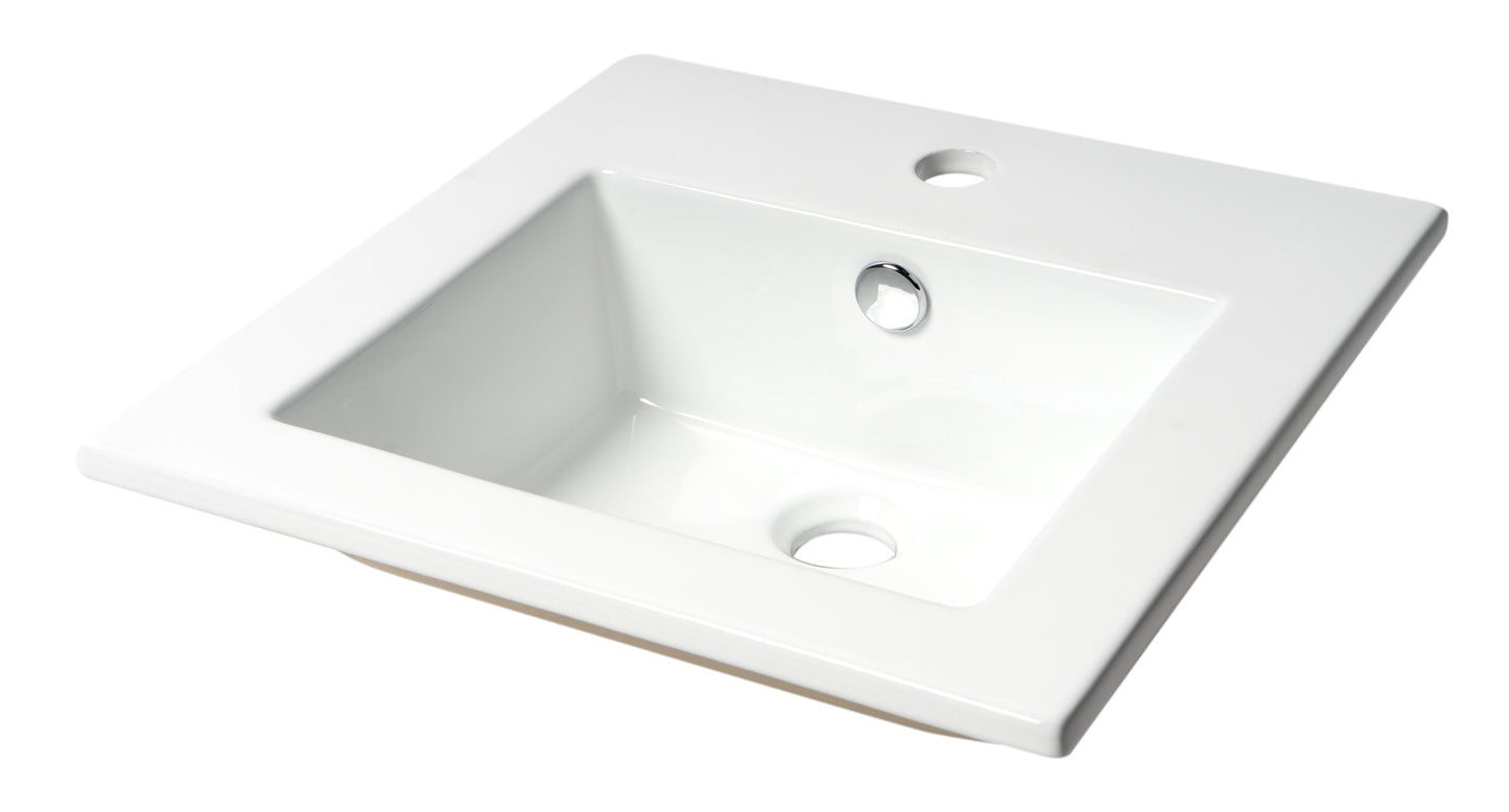 ALFI brand  ABC801 White 17" Square Drop In Ceramic Sink with Faucet Hole