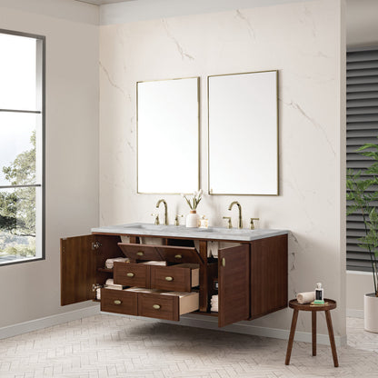 Amberly 60" Double Vanity Cabinet, Mid-Century Walnut