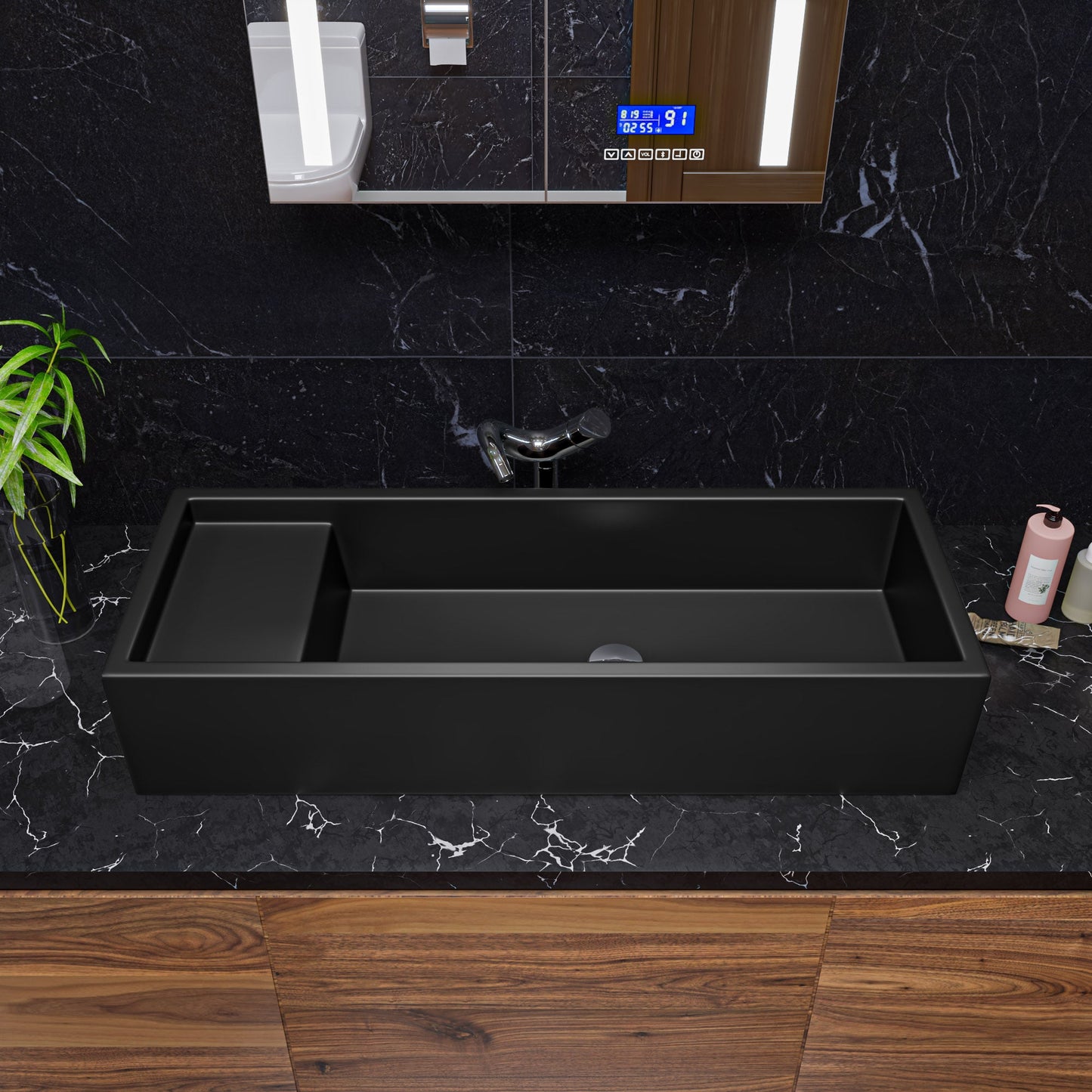ALFI brand  AB39TRBM 39" Black Matte Above Mount Fireclay Bathroom Trough Sink