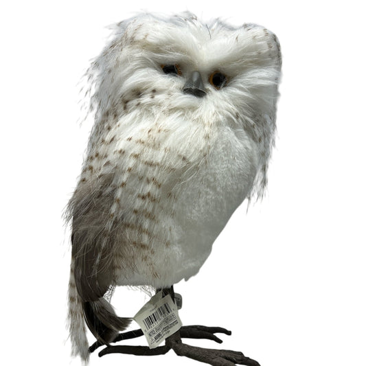 White Standing Owl With Stripes - 9 Inch