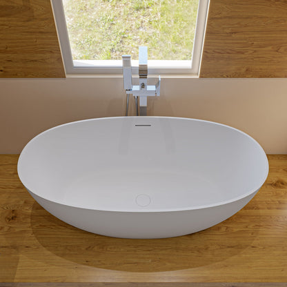 ALFI brand  AB9975 59" White Oval Solid Surface Resin Soaking Bathtub