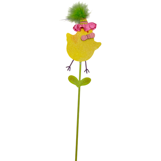 15 Inch Metal & Wood Spring Stake - Yellow Chick