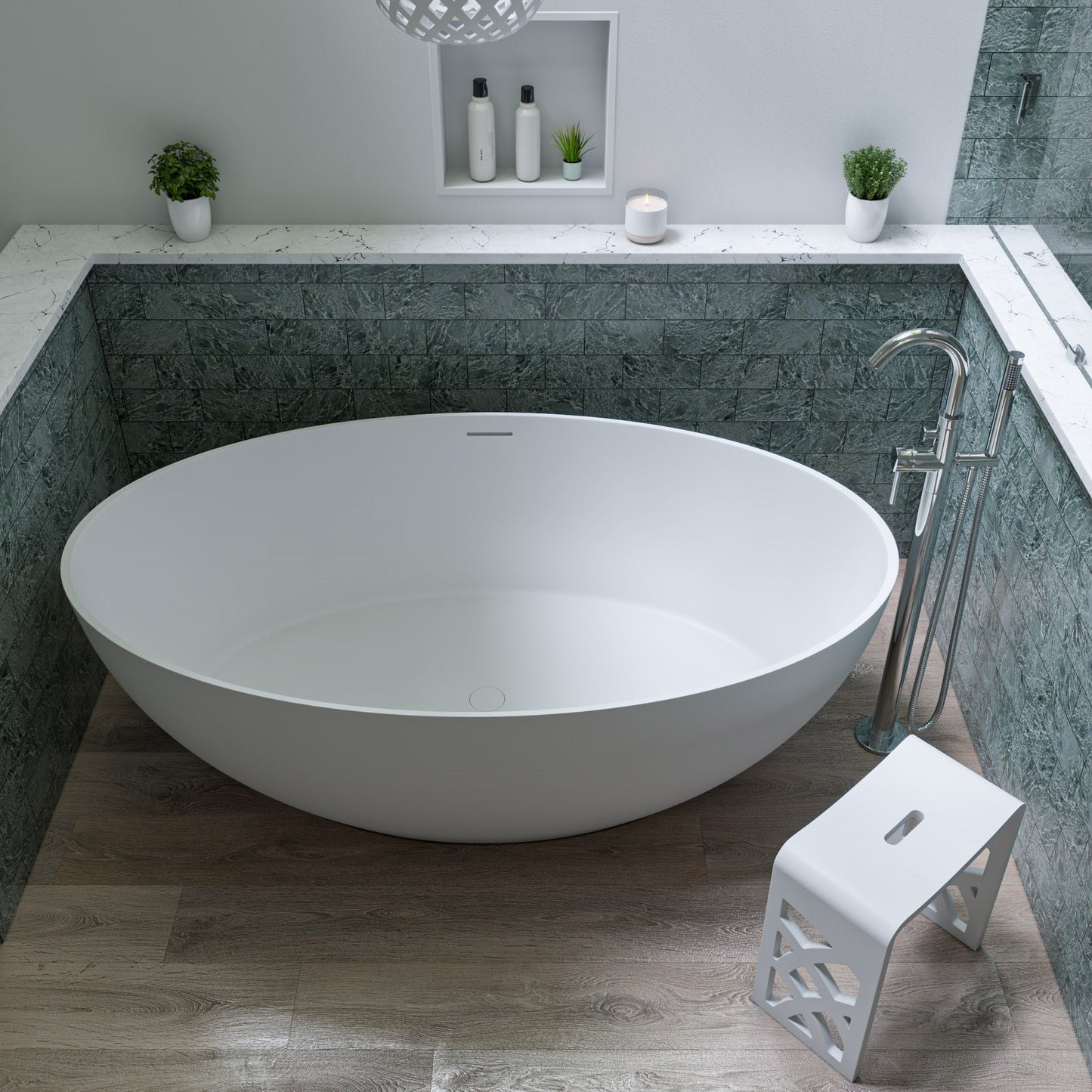 ALFI brand  AB9941 67" White Oval Solid Surface Smooth Resin Soaking Bathtub