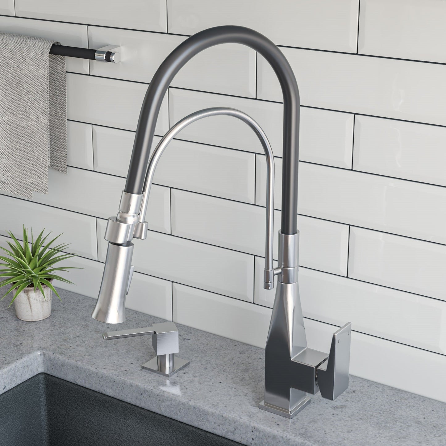 ALFI brand ABKF3023 Square Kitchen Faucet with Black Rubber Stem