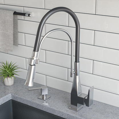 ALFI brand ABKF3023 Square Kitchen Faucet with Black Rubber Stem