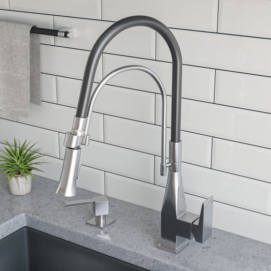 ALFI brand ABKF3023 Square Kitchen Faucet with Black Rubber Stem