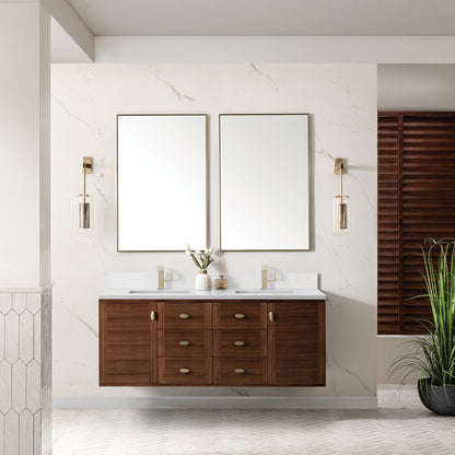 Amberly 60" Double Vanity Cabinet, Mid-Century Walnut
