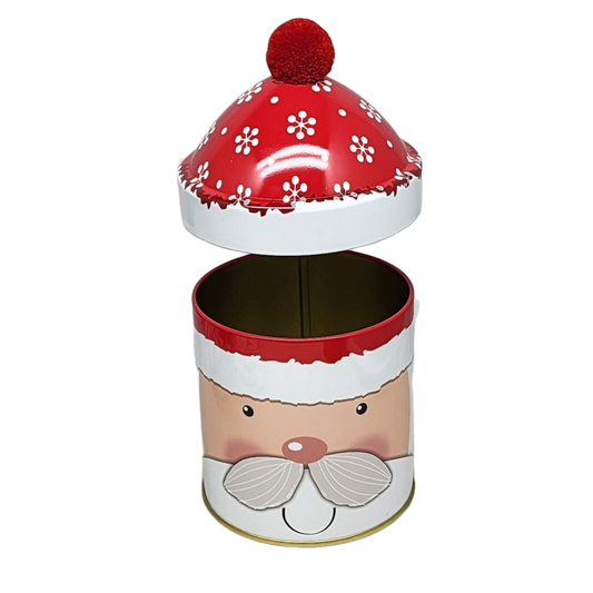 Gift Tin with Pom Pom Hat - Santa