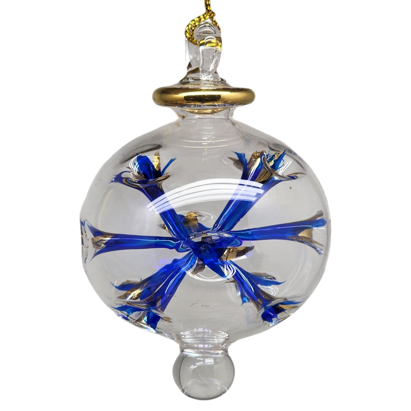 Blown Glass Pierced Starburst Ornament - Blue