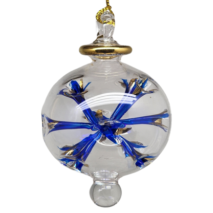 Blown Glass Pierced Starburst Ornament - Blue