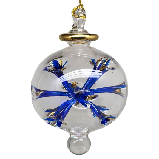 Blown Glass Pierced Starburst Ornament - Blue