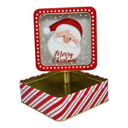 Square Cookie Tin with Window - Merry Christmas Santa Face