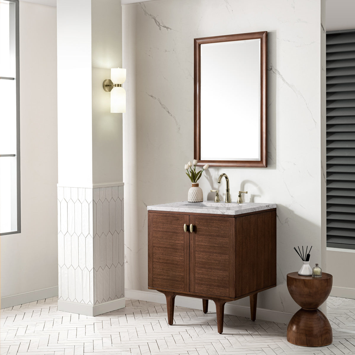 Amberly 30" Single Vanity Cabinet, Mid-Century Walnut