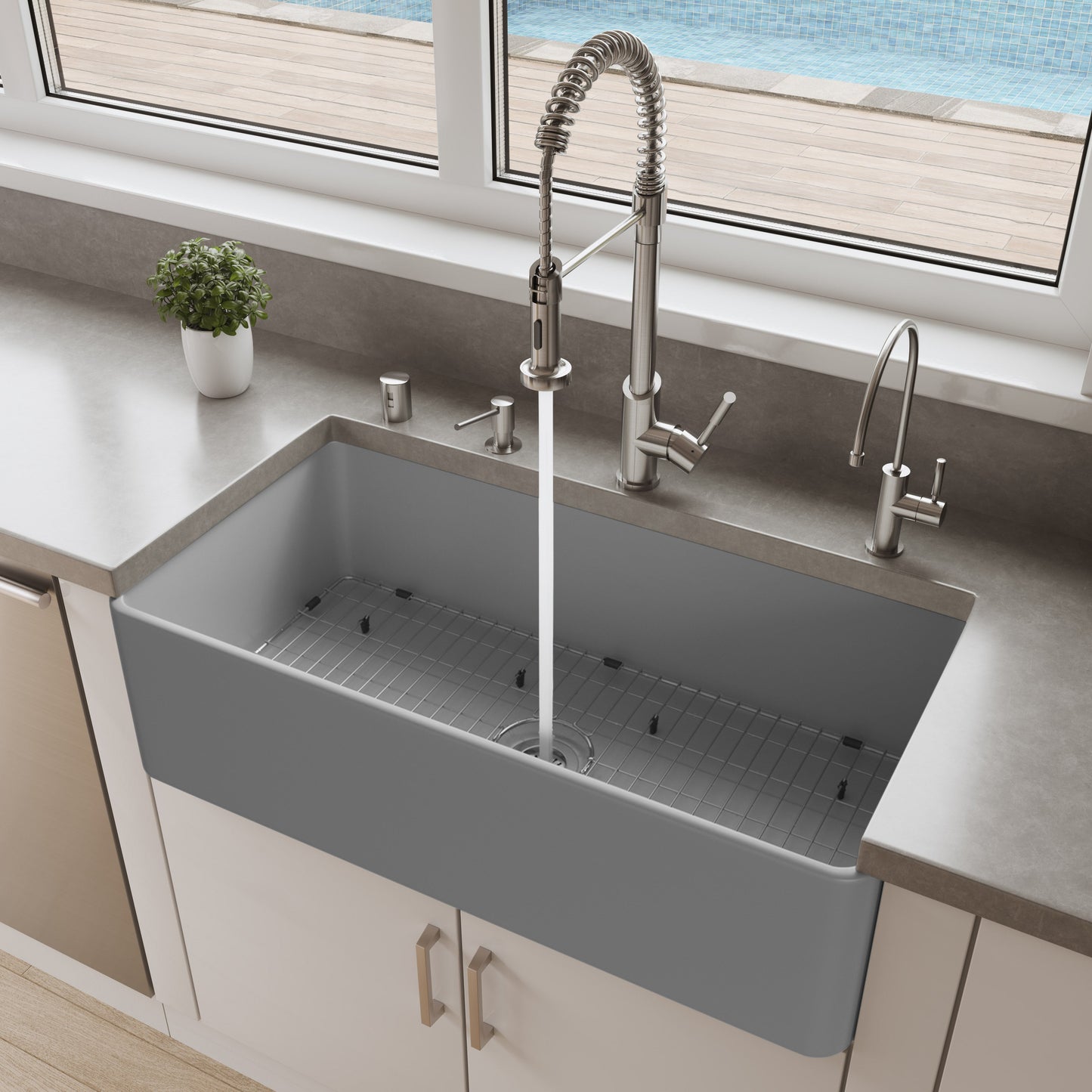 ALFI brand ABF3618 Smooth Apron 36" x 18" Single Bowl Fireclay Farm Sink
