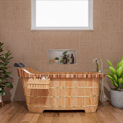 ALFI brand  AB1148 59" Free Standing Wooden Bathtub with Chrome Tub Filler